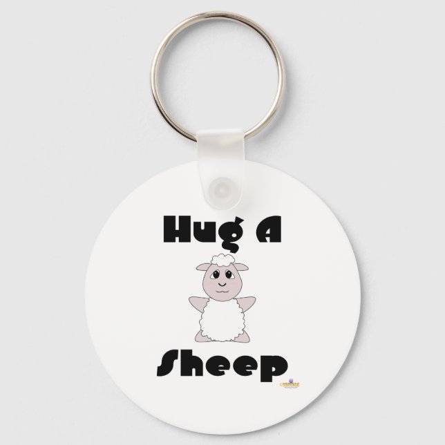 Huggable White Sheep Hug A Sheep Keychain (Front)