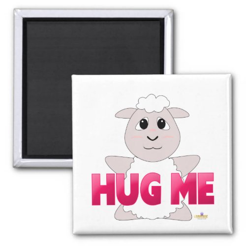 Huggable White Sheep Pink Hug Me Magnet