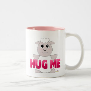 Huggable White Sheep Pink Hug Me Two-Tone Coffee Mug