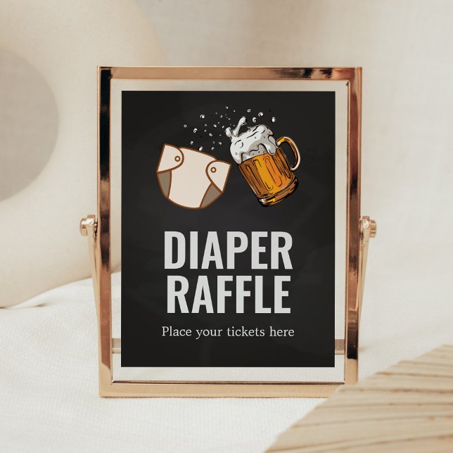 Huggies and Chuggies Baby Shower Diaper Raffle Poster (Beer And Diaper Baby is Brewing Baby Shower Diaper Raffle Sign)