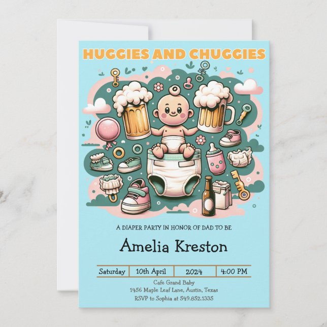 Huggies and Chuggies Cheers to Fatherhood Invitation (Front)