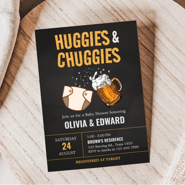 Huggies and Chuggies Diaper Party Baby Shower Invitation (Dads Beer and Diaper Baby Shower Invitation)