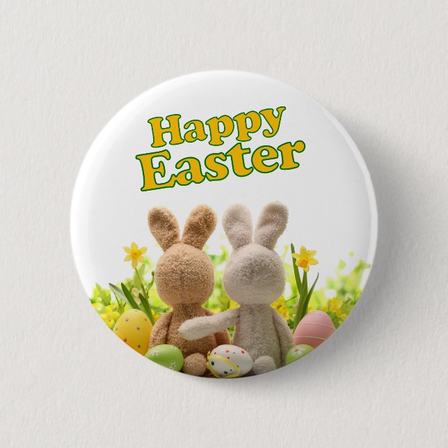 Hugging Bunnies – Happy Easter Button (Front)