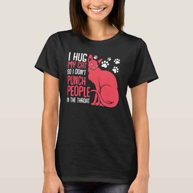 Hugging Cat Pet Animal Meowing Kitty     Humor T-Shirt (Front)