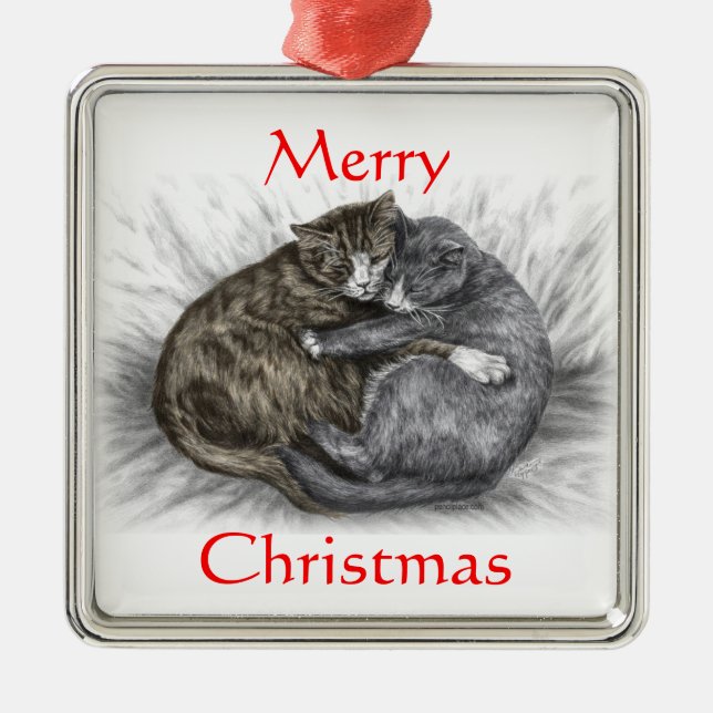 Hugging Cats Sleeping Metal Ornament (Front)