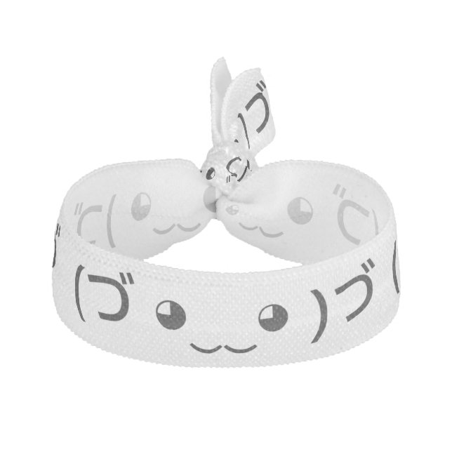 Hugging Emoticon (づ ◕‿‿◕ )づ Japanese Kaomoji Elastic Hair Tie (Front)