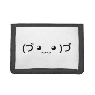 Hugging Emoticon (づ ◕‿‿◕ )づ Japanese Kaomoji Trifold Wallet