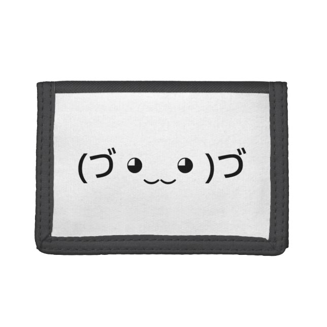 Hugging Emoticon (づ ◕‿‿◕ )づ Japanese Kaomoji Trifold Wallet (Front)