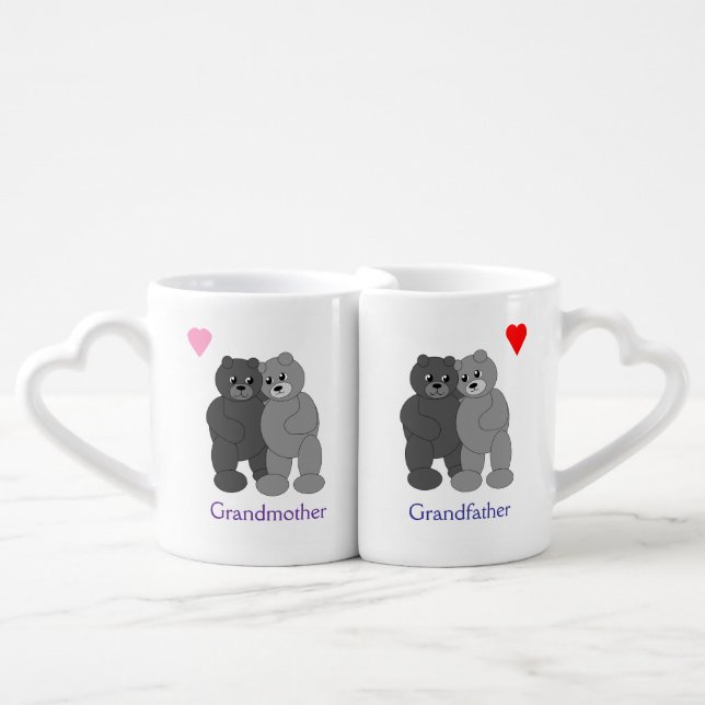 Hugging Gray Teddy Bears Grandparents Lovers Mug (Front Nesting)