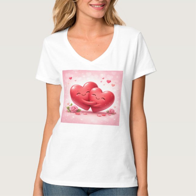 Hugging Hearts T-Shirt | Romantic Love Shirt with  (Front)