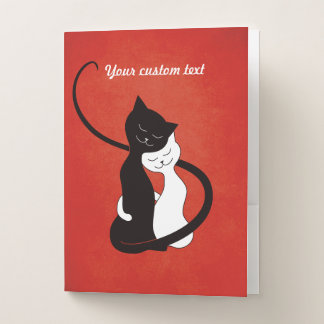 Hugging Love Cats Custom Text Red Pocket Folder