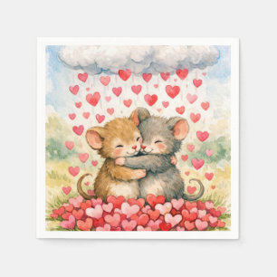 Hugging Mice Under a Cloud of Hearts Napkins