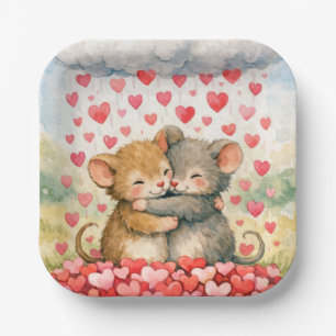 Hugging Mice Under a Cloud of Hearts Paper Plates