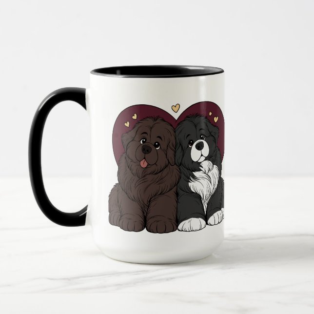 Hugging Newfoundland Dog Puppies Mug (Left)