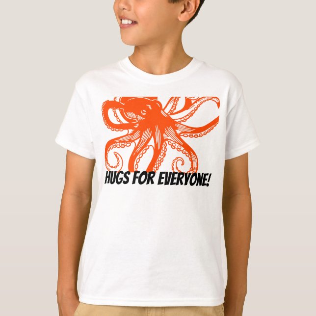 Hugging orange Octopus Kids T-Shirt  (Front)