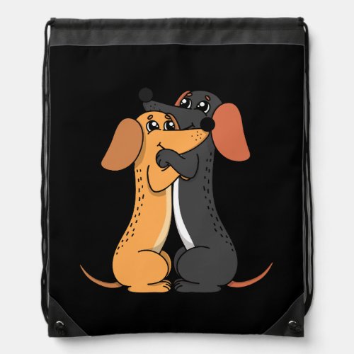 Hugging Puppy Dachshund Lover Weiner Dog Couple Lo Drawstring Bag