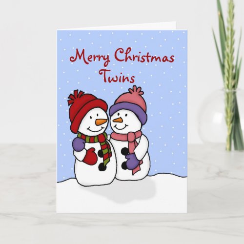 Hugging snowmen twins Christmas card