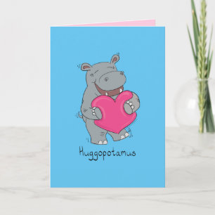 Huggopotamus Valentine's Day Hippo Card Blue