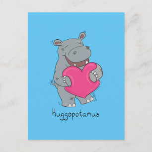 Huggopotamus Valentine's Day Hippo Postcard Blue