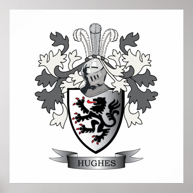 Hughes Family Crest Coat of Arms Poster (Front)