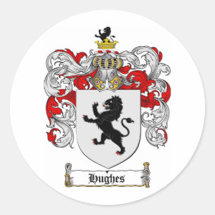 HUGHES FAMILY CREST - HUGHES COAT OF ARMS CLASSIC ROUND STICKER