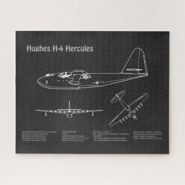 Hughes H-4 Hercules Spruce Goose - Airplane Plans  Jigsaw Puzzle (Horizontal)