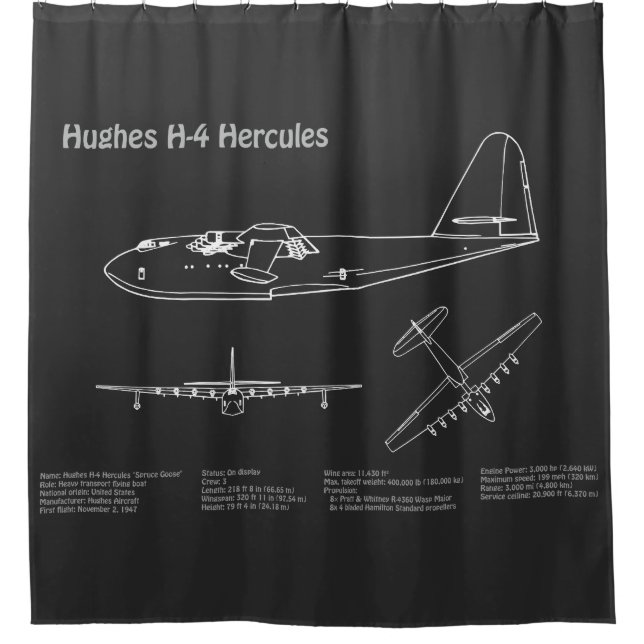 Hughes H-4 Hercules Spruce Goose - Airplane Plans  Shower Curtain (Front)