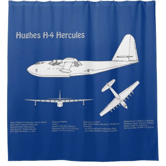 Hughes H-4 Hercules Spruce Goose - Airplane Plans  Shower Curtain (Front)