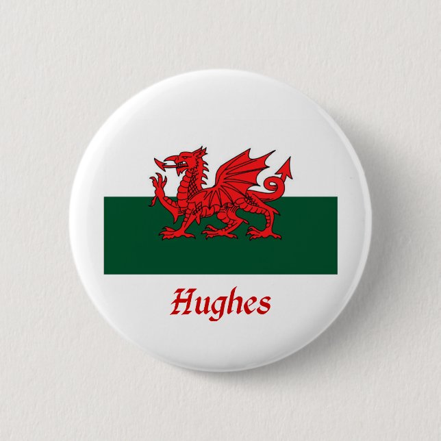 Hughes Welsh Flag Pinback Button (Front)