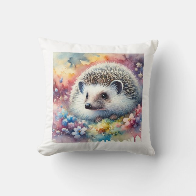 Hughs Hedgehog 180724AREF158 - Watercolor Throw Pillow (Front)