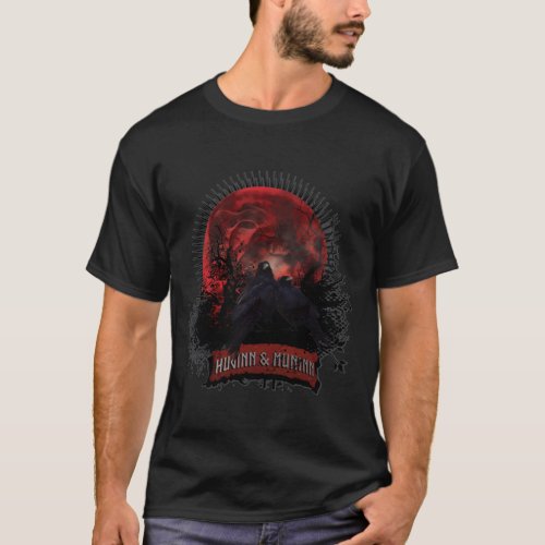 Huginn and Muninn Odin Ravens Blood Moon  T_Shirt