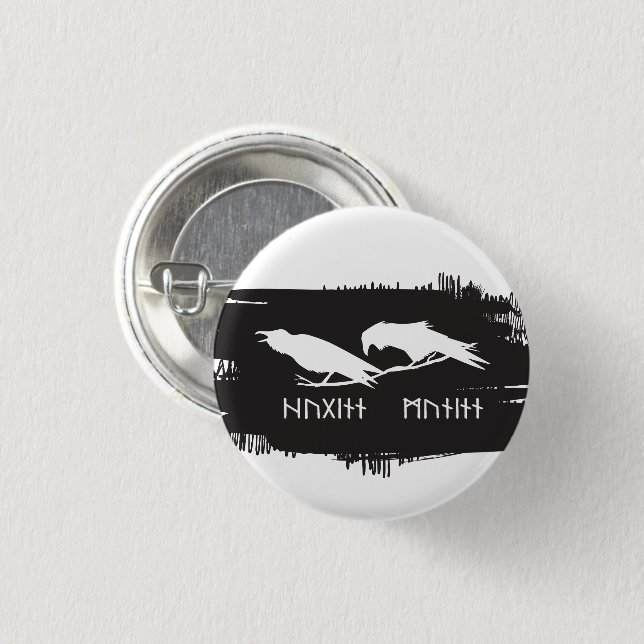 Huginn and Muninn Viking Ravens Ink Design Button (Front & Back)