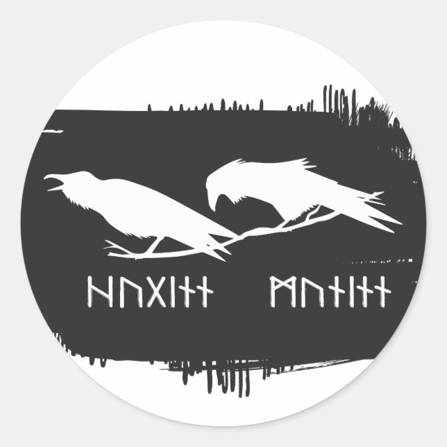 Huginn and Muninn Viking Ravens Ink Design Classic Round Sticker (Front)