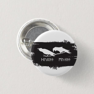 Huginn and Muninn Viking Ravens Norse Ink Button
