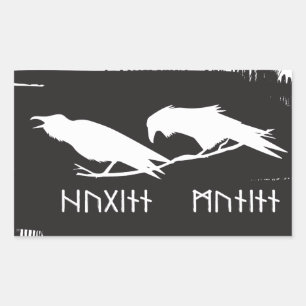 Huginn and Muninn Viking Ravens Norse Ink Rectangular Sticker