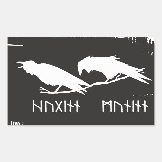 Huginn and Muninn Viking Ravens Norse Ink Rectangular Sticker (Front)