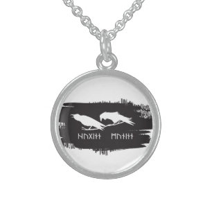 Huginn and Muninn Viking Ravens Norse Ink Sterling Silver Necklace