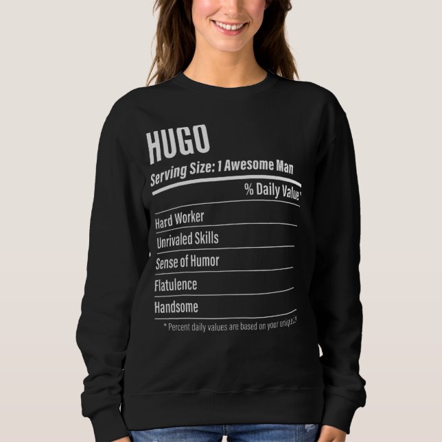Hugo Serving Size Nutrition Label Calories Sweatshirt (Front)