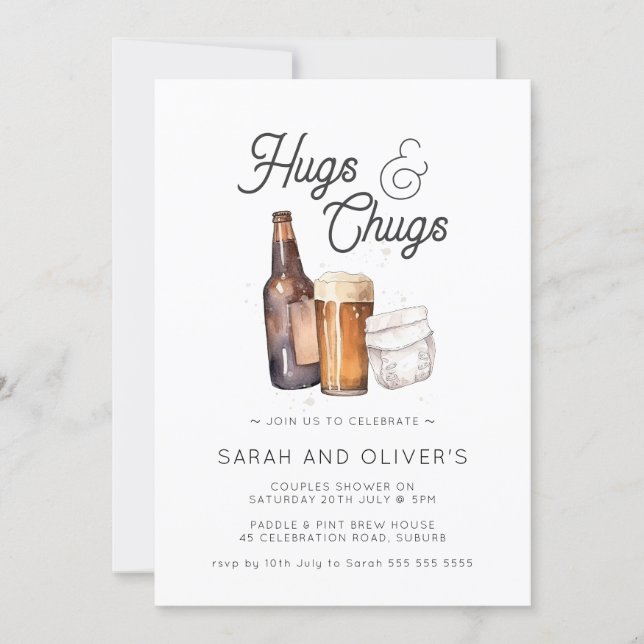 Hugs and Chuggs Beer & Diapers Couples Baby Shower Invitation