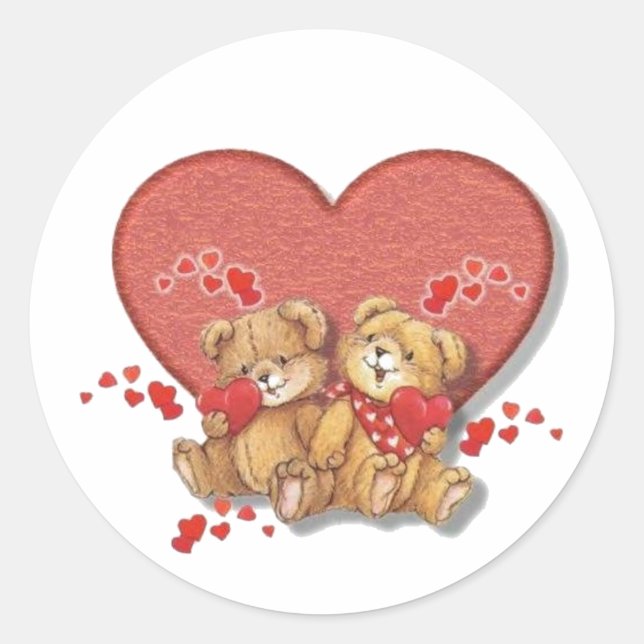 Hugs and Kisses Bears Classic Round Sticker (Front)