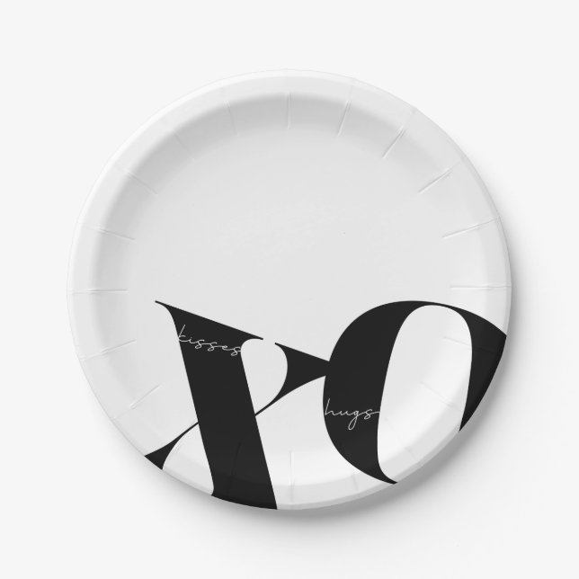 Hugs and Kisses Black and White Paper Plates (Front)