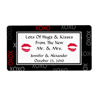 Hugs and Kisses Black Red Wedding Favor Labels