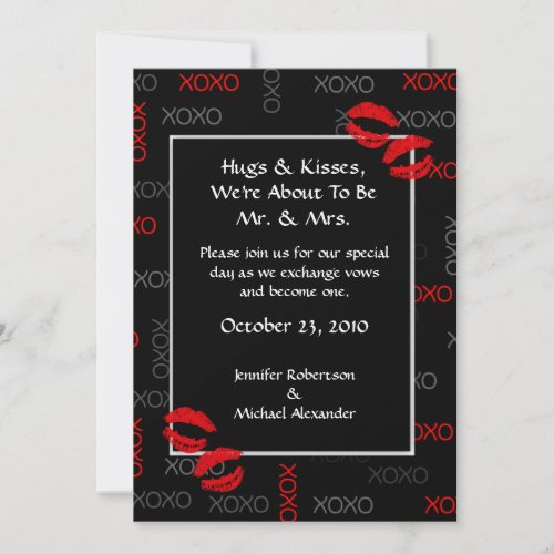 Hugs and Kisses Black Red Wedding Invitations