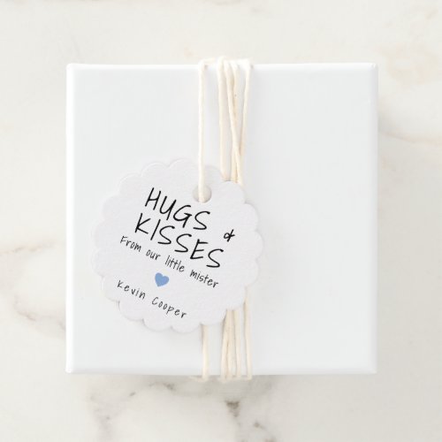 Hugs and Kisses Blue Heart Cute Boy Baby Shower Favor Tags