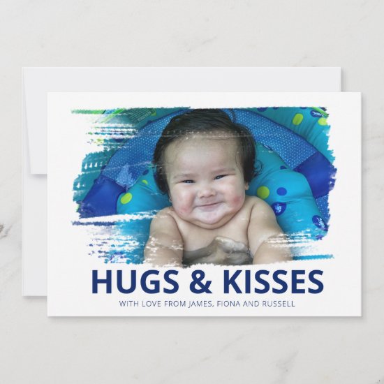 Hugs and Kisses Brush Frame Photo Holiday Card