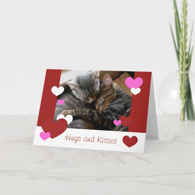 Hugs and Kisses Cats Valentine's Day Greeting Card (Front)