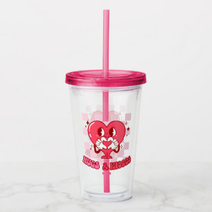 "Hugs and Kisses" Cute & Loving Pink Heart Acrylic Tumbler