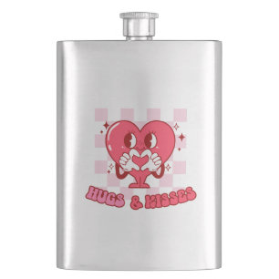 "Hugs and Kisses"   Cute & Loving Pink Heart Flask