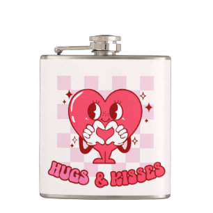 "Hugs and Kisses" Cute & Loving Pink Heart Flask