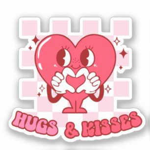 "Hugs and Kisses" Cute & Loving Pink Heart Sticker